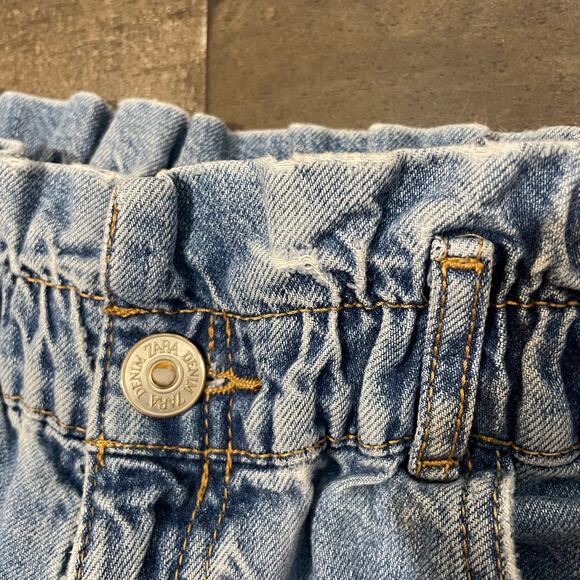 Zara Paper Bag Blue Jeans Tapered Leg Faded Denim Comfy Cropped Women's size S - Picture 12 of 16